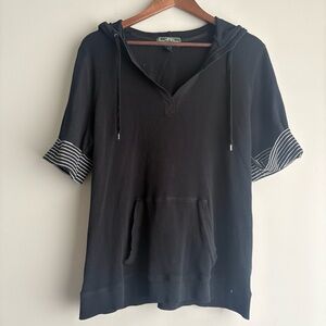 Lauren Ralph Lauren Active 2X Black Hooded Short Sleeve Waffle Knit Top